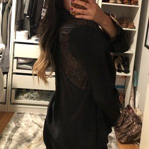 AARON ASHE Black Laced Back V Neck Top